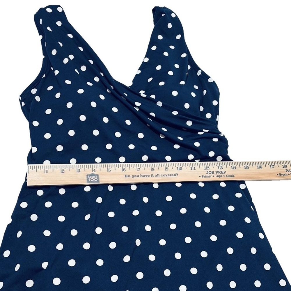Lands’ End Swim Dress, Size 12, Navy & White Polka Dot - Picture 4 of 8